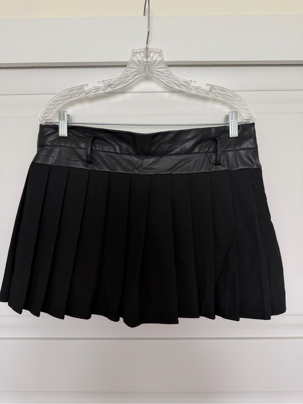 Zara Black Pleated Mini Skirt with Faux-Leather Waistband